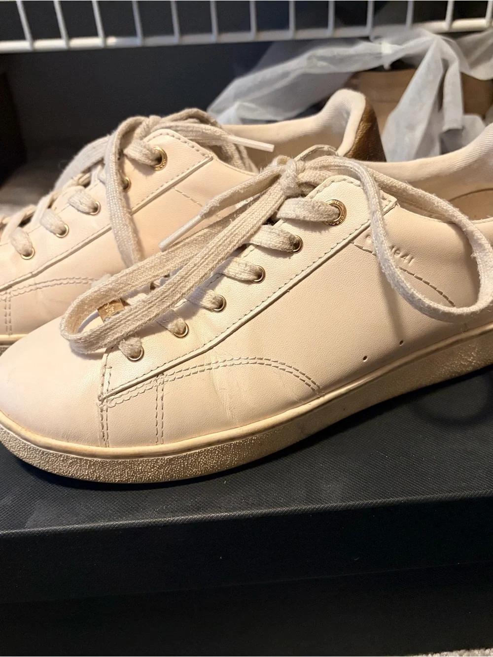 COACH Cream Leather Lace-Up Sneakers